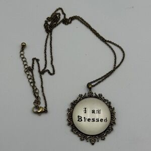 ✨I am Blessed Pendant Necklace Bronze Tone Chain Religious‎ Jewelry Gift
